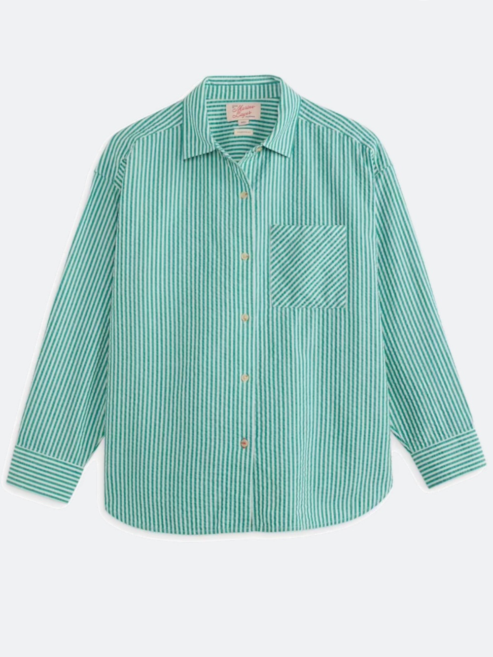 Marine Layer Oversized Seersucker Button Down Top in / Green Striped Button-Down